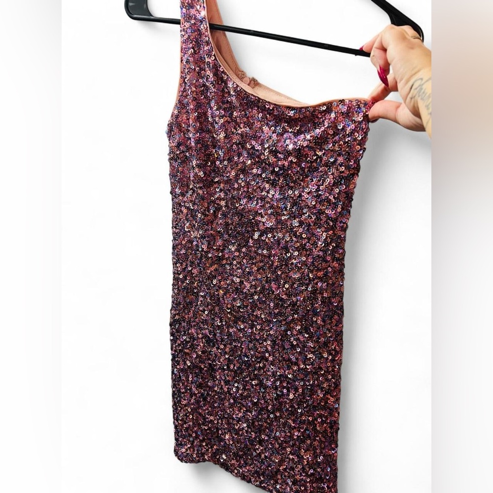 Lulus Pink Sequin One Shoulder Mini Dress | XS | Party Y2K - Picture 4 of 7